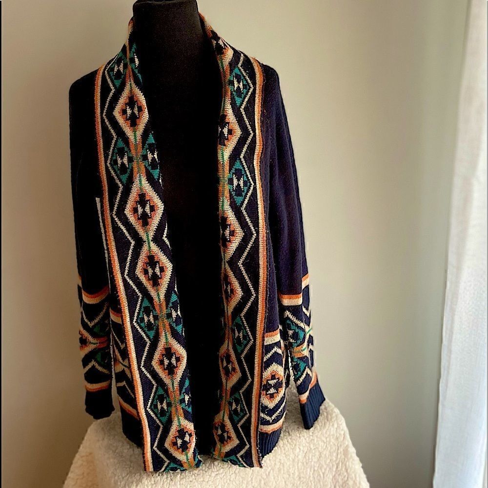 Pink Owl Navy Western Style Open Front Cardigan.